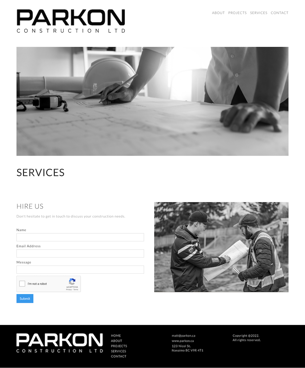 Parkon Construction - Services page
